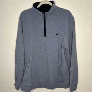 NAUTICA GRAY BLUE XLARGE  HALF ZIP MOCK NECK SWEATER MENS